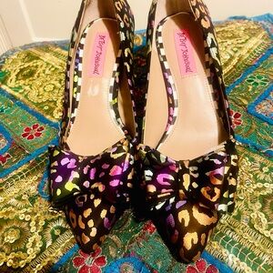 Betsey Johnson ‘Maude’ Iridescent Multi Colored Leopard Print Kitten Heels